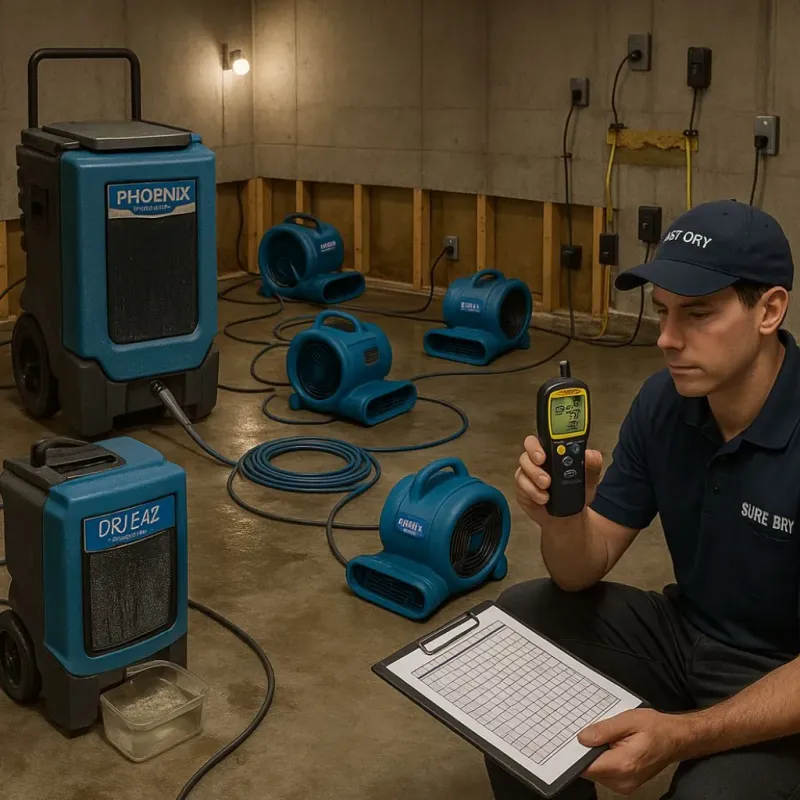 Structural Drying and Dehumidification process in Jurupa Valley, CA